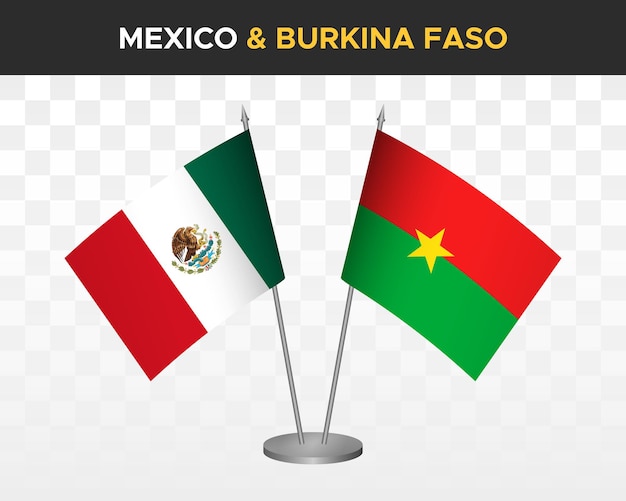 Mexique vs Burkina Faso drapeaux de bureau maquette isolé illustration vectorielle 3d drapeau de table mexicain