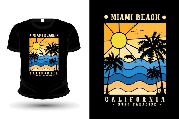Miami Beach Californie Marchandise Silhouette T Shirt Design Style Rétro