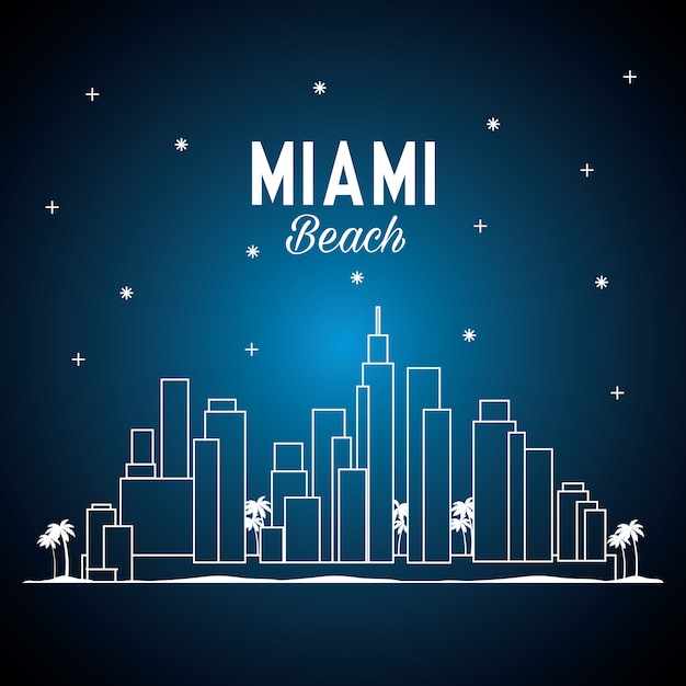 Miami Beach Cityscape Scène Vecteur Illustration Design