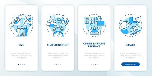 La micro-communauté présente un écran d'application mobile d'intégration bleu