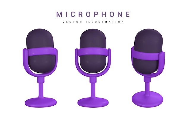 Microphone 3d pour la musique radio ou le karaoké Équipement audio pour les émissions et les interviews en style cartoon Illustration vectorielle