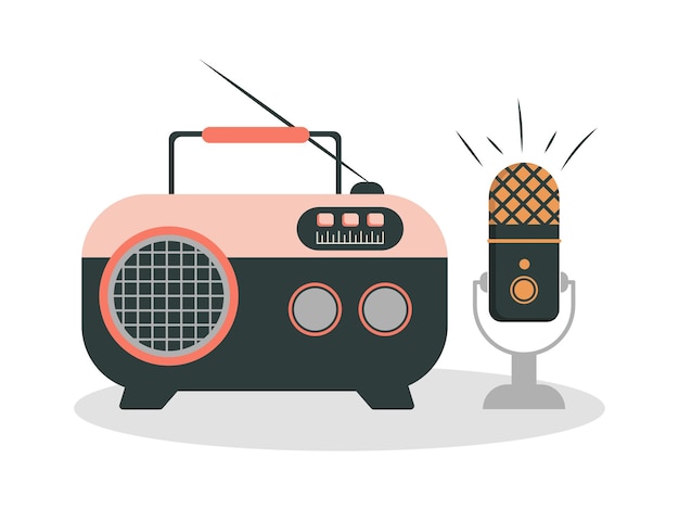 Microphone debout à côté de la radiodiffusion radio de la journée Illustration plane vectorielle