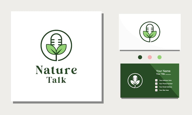 Microphone Record Plante Podcast Nature Logo Design Icône Vectorielle