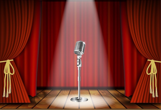 Microphone et rideau rouge