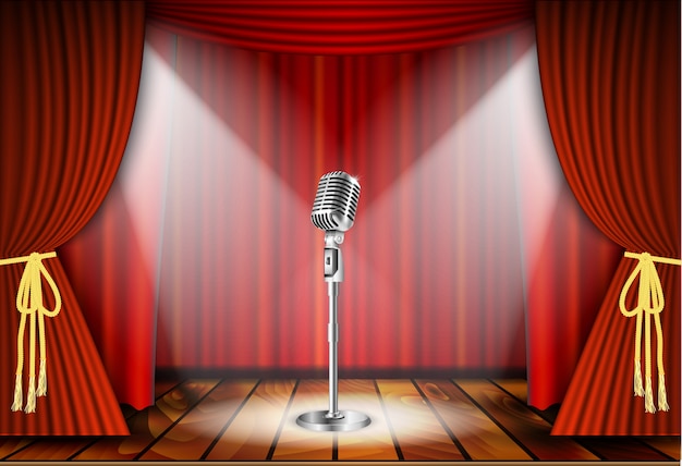 Microphone et rideau rouge