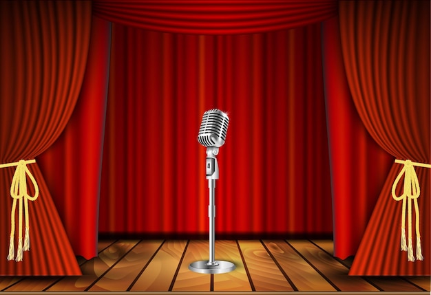 Microphone et rideau rouge