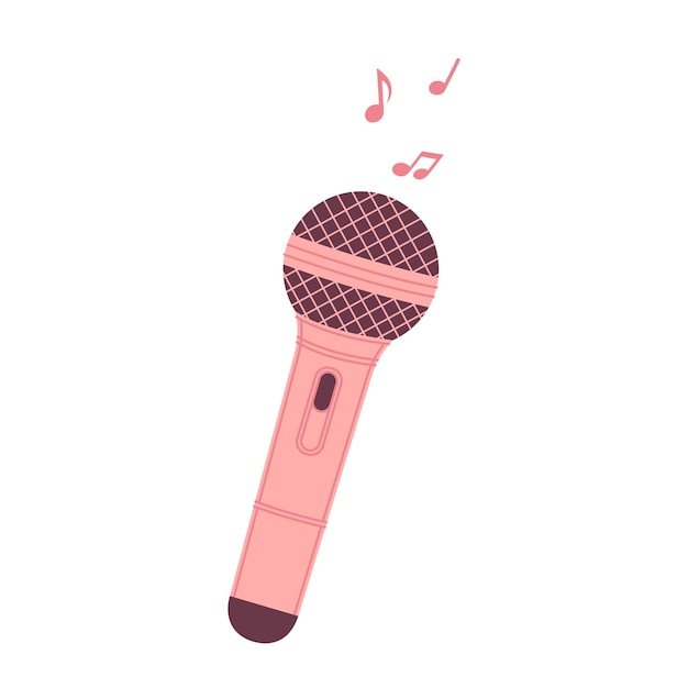 Vecteur microphone rose pour chanter microphone sans fil microphone et notes