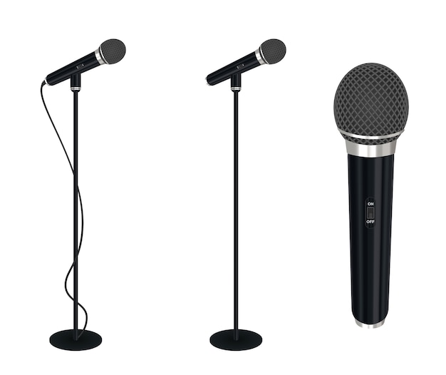 Vecteur microphone avec support vecteur sur fond blanc