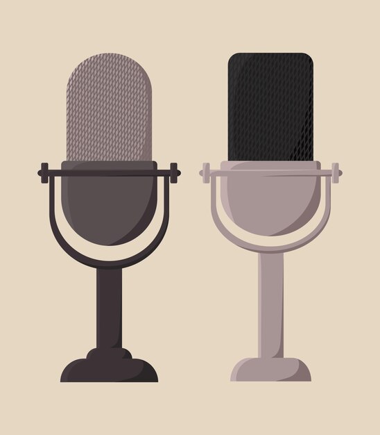 Microphones de musique sur fond beige Set Light and dark Icon Sound Vocal Radio Record Vector