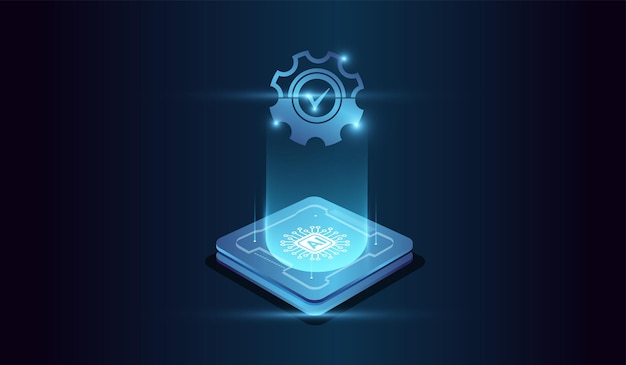 La micropuce au centre représente la puissance de calcul avec une représentation futuriste