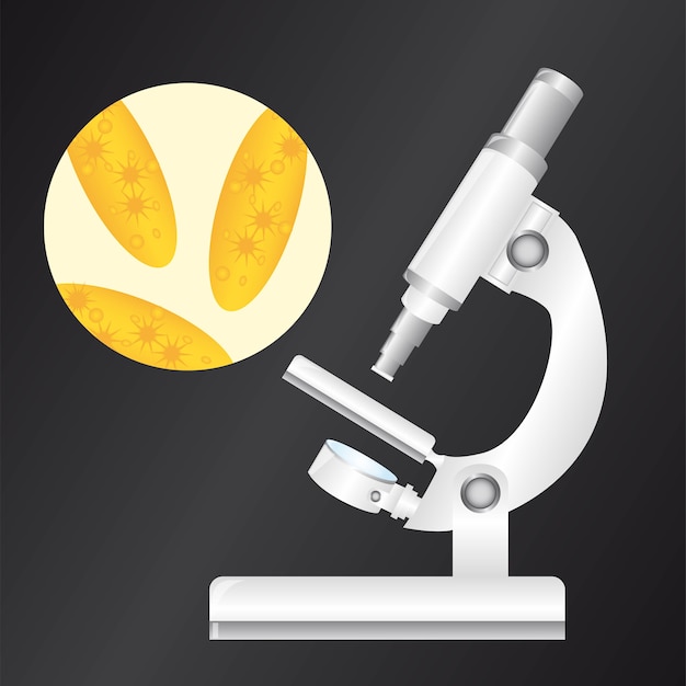 Microscope Blanc Avec Virus Sur Backgroundvector Noir