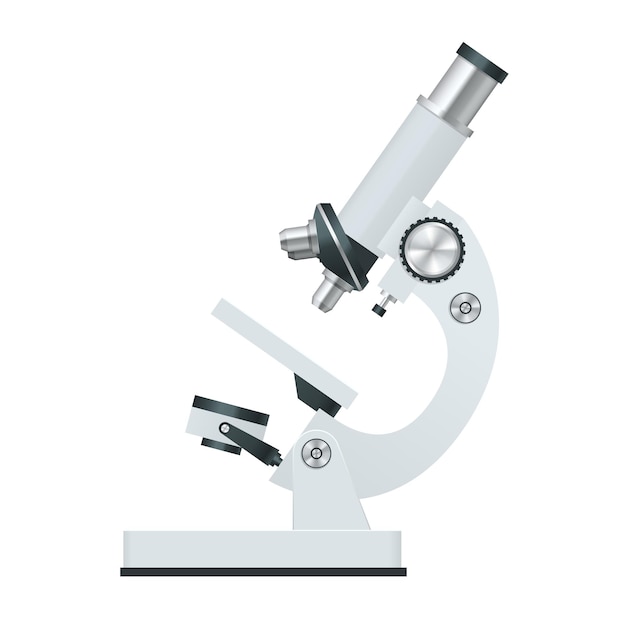 Microscope détaillé plat réaliste isolé sur blanc
