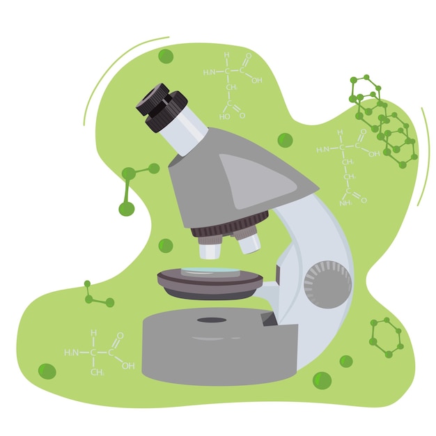 Vecteur microscope avec formules chimiques sur fond vert