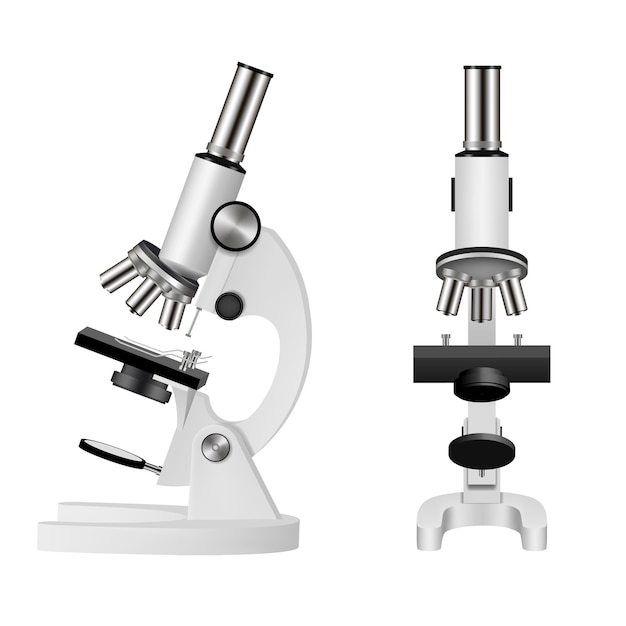 Vecteur microscope isolé vue frontale et latérale réaliste