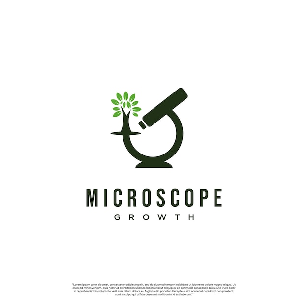 Microscope de logo de microscope nature avec concept moderne de conception de logo d'arbre de croissance