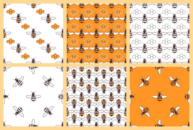 Miel Et Abeilles Vector Modèles Sans Soudure