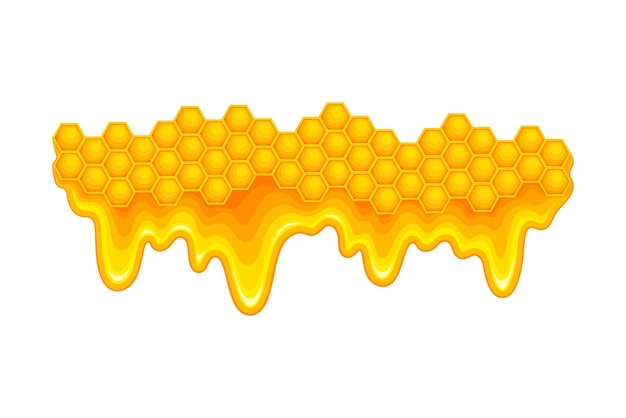 Le Miel Avec Des Cellules De Cire Hexagonales Et Le Liquide Collant Qui S'écoule Vers Le Bas.