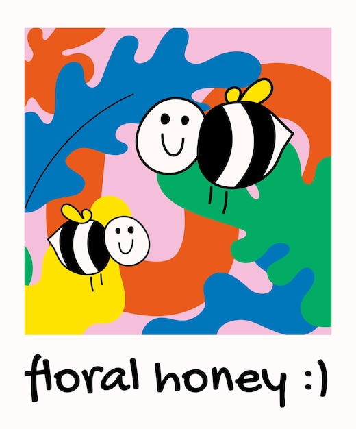 Miel floral Abeilles heureuses avec fond de formes abstraites