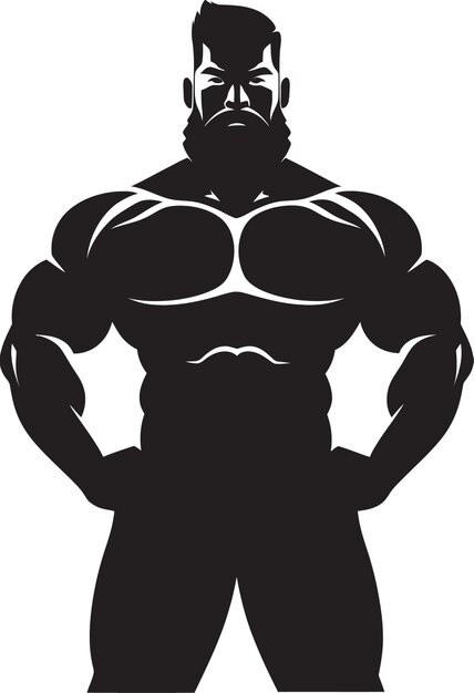 Mighty Muscleman Logo Noir Icône De La Caricature De Dessin Animé Bodybuilder Flex Fusion Caricature B