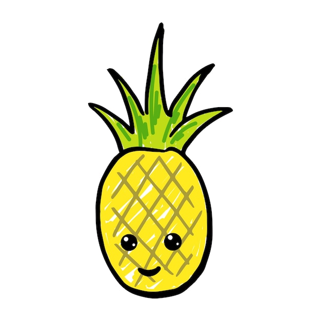 Mignon ananas ananas dessin animé personnage icône vecteur doodle