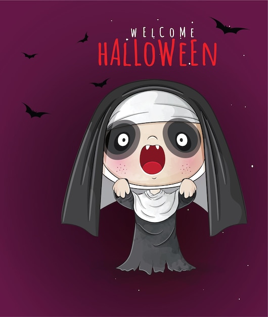 Vecteur mignon animal petit fantôme enfants joyeux halloween illustration - mignon animal aquarelle enfants personnage