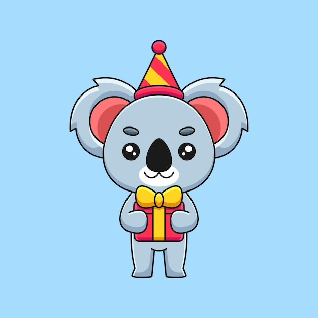 Mignon anniversaire koala dessin animé mascotte doodle art dessinés à la main concept vecteur kawaii icône illustration