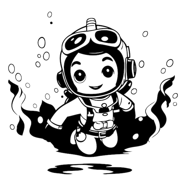 Un Mignon Astronaute De Dessin Animé En Combinaison Spatiale Sur Le Fond De La Mer Illustration Vectorielle