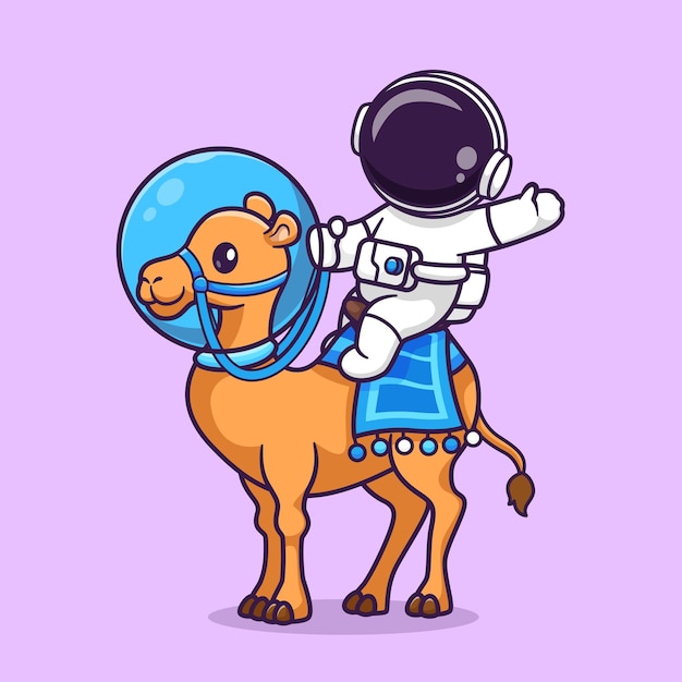 Mignon, Astronaute, équitation, Astronaute, Chameau, Dessin Animé, Vecteur, Icône, Illustration, Science, Animal, Icône, Isolé