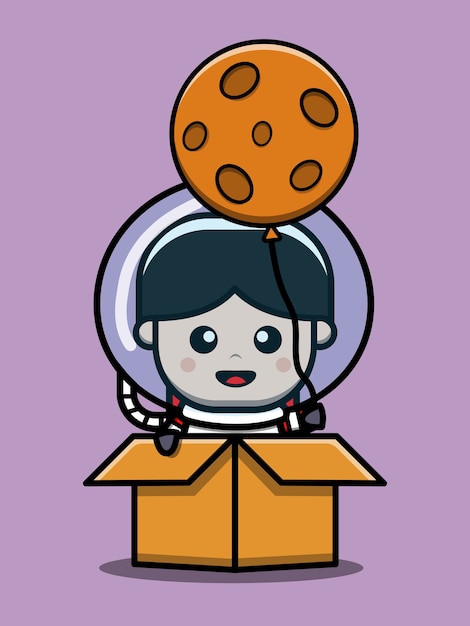 Mignon, Astronaute, Garçon, Dans, Boîte, Dessin Animé, Icône, Illustration