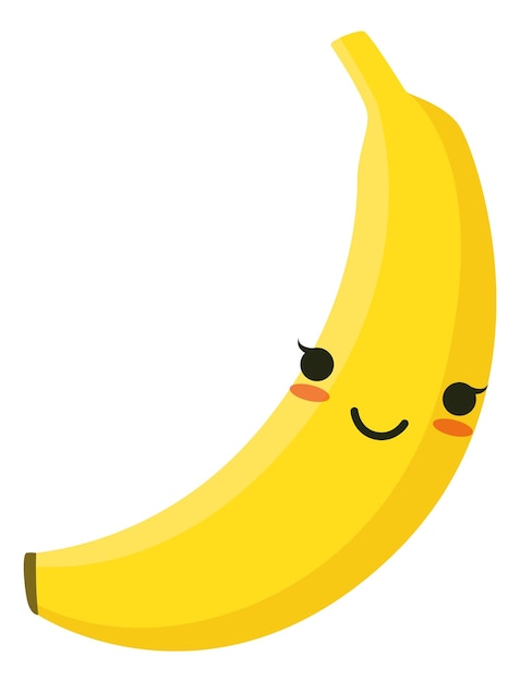 Mignon Banane Kawaii Personnage Dessin Animé Fruit Souriant Isolé Sur Fond Blanc