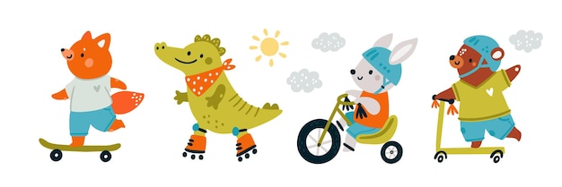 Mignon Bébé Animaux Ride Patin à Roulettes Scooter Vélo Planche à Roulettes Dessin Animé Oursons été