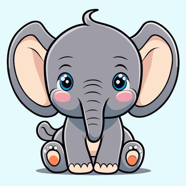 Vecteur mignon bébé éléphant dessiné à la main dessin animé autocollant icône concept illustration isolée