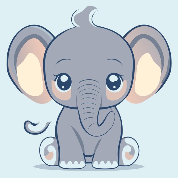 Vecteur mignon bébé éléphant dessiné à la main dessin animé autocollant icône concept illustration isolée