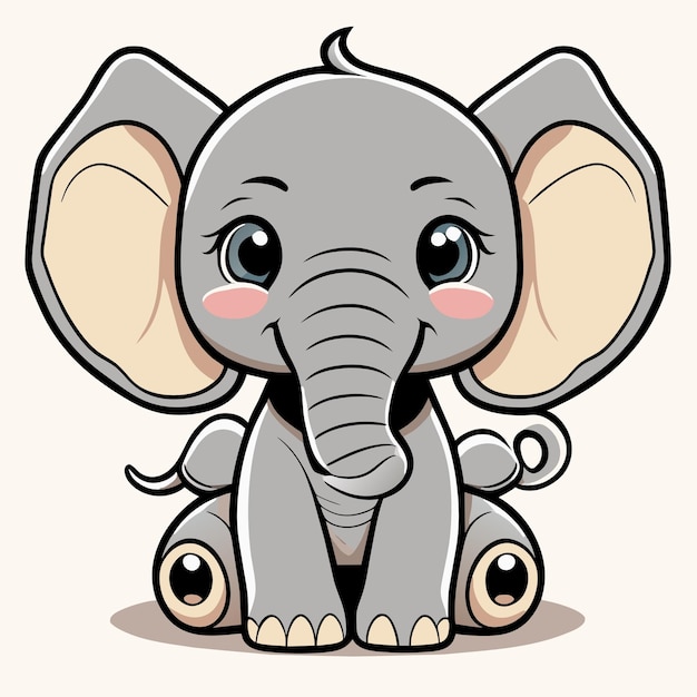 Vecteur mignon bébé éléphant dessiné à la main dessin animé autocollant icône concept illustration isolée