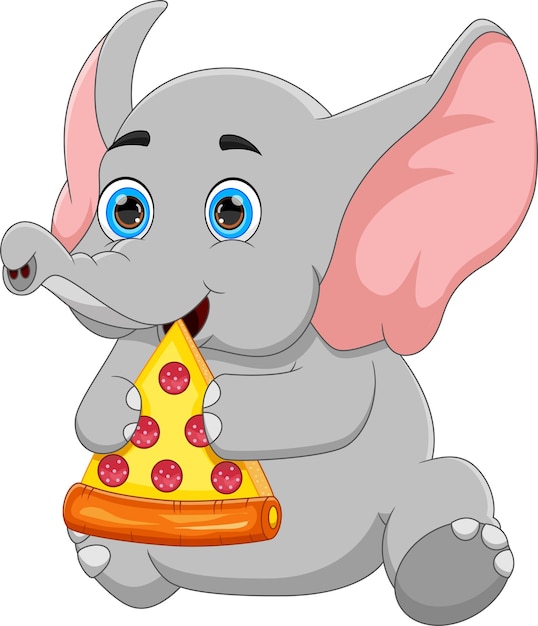 Mignon Bébé éléphant Mangeant De La Pizza