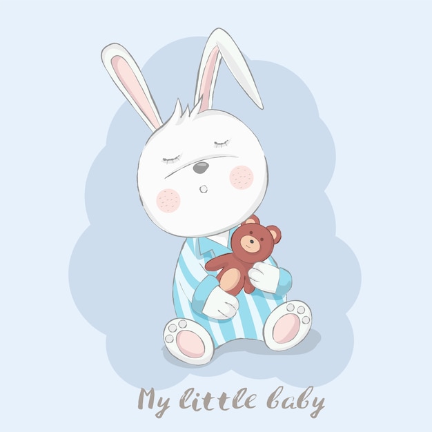 Vecteur mignon bébé lapin avec des ours en peluche