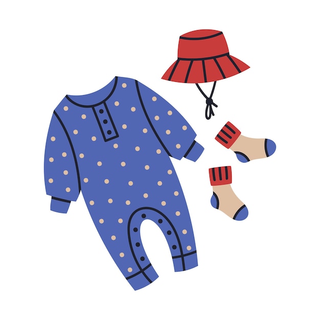 Vecteur mignon bébé nouveau-né tenue dessin animé enfants fille ou garçon vêtements vecteur pépinière illustration