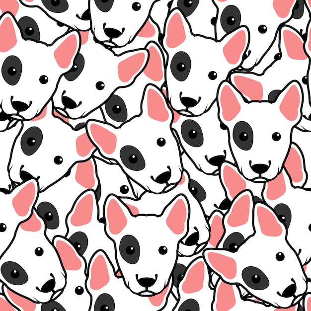 Vecteur mignon bull terrier chiot visage dessin animé modèle sans couture illustration vectorielle