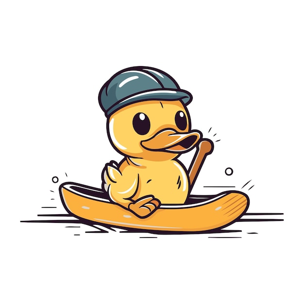 Vecteur un mignon canard en caoutchouc jaune dans un kayak illustration vectorielle