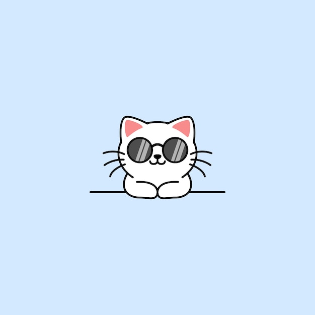 Vecteur un mignon chat blanc avec des lunettes de soleil illustration vectorielle de dessin animé