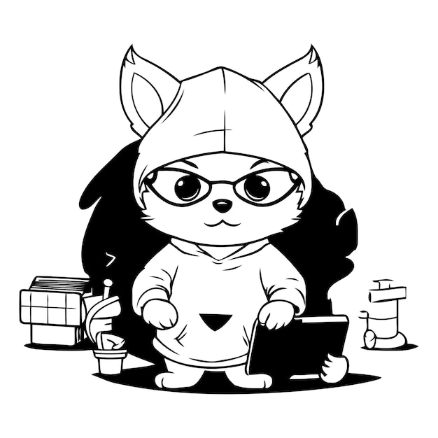 Vecteur un mignon chat de dessin animé avec une casquette médicale et des lunettes illustration vectorielle