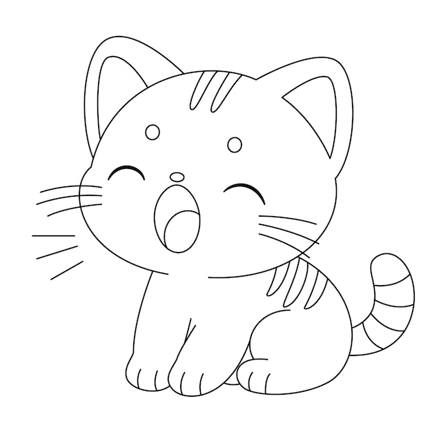 Le mignon chat est assis et miaule