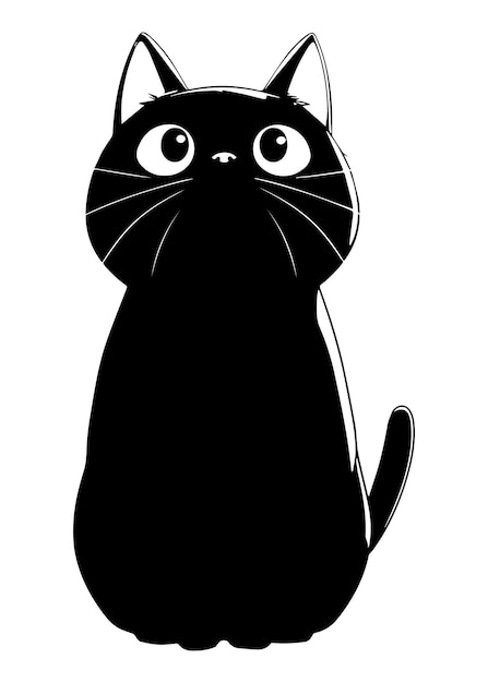 Vecteur un mignon chat noir regardant vers le haut avec de grands yeux illustration de style manga anime