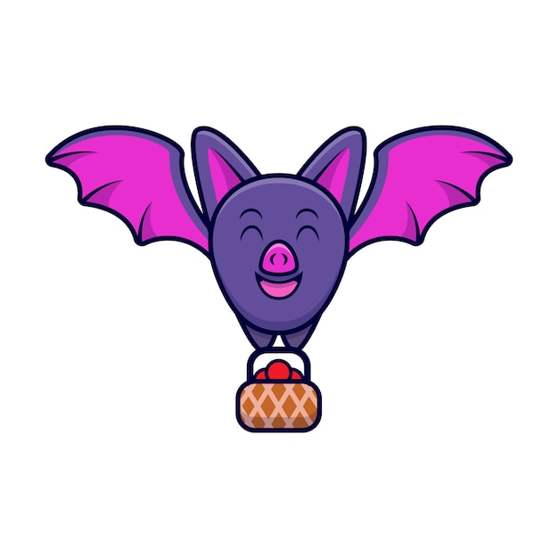 Mignon, Chauve-souris, Apporter, Fruit, Dessin Animé, Icône, Illustration