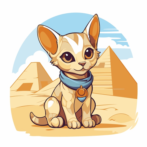 Vecteur un mignon chihuahua de dessin animé assis devant des pyramides