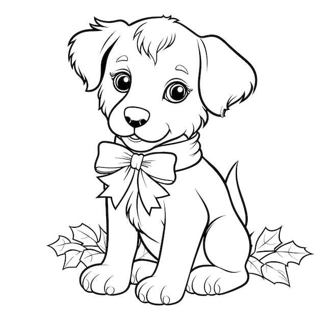 Un Mignon Chiot Avec Un Collier De Gui Des Pages à Colorier Adorables Vecteur