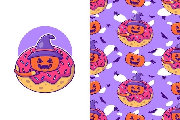 Mignon Citrouille Dans Donuts Halloween Avec Motif Transparent