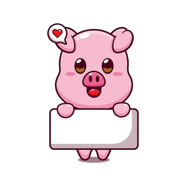 mignon, cochon, tenue, salutation, bannière, dessin animé, vecteur, illustration