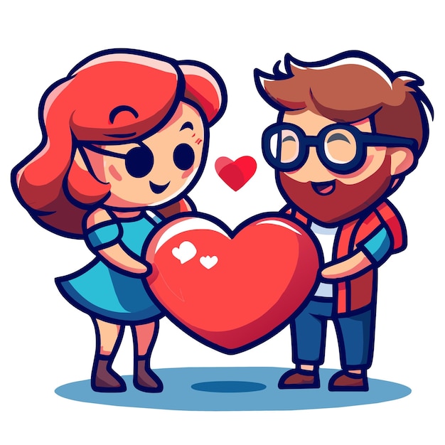 Vecteur un mignon couple d'amour de la saint-valentin dessiné à la main, une mascotte élégante, un dessin de personnage de dessin animé, un autocollant.