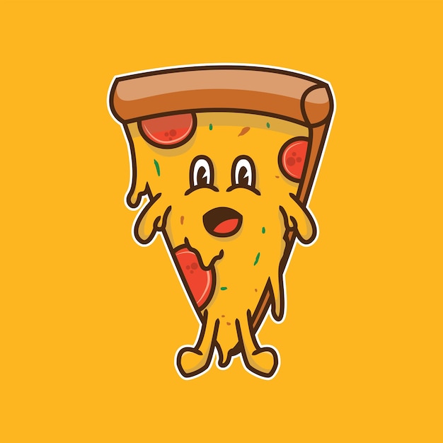 Vecteur mignon debout pizza cartoon vector icône illustration logo mascotte dessinés à la main concept trandy cartoon